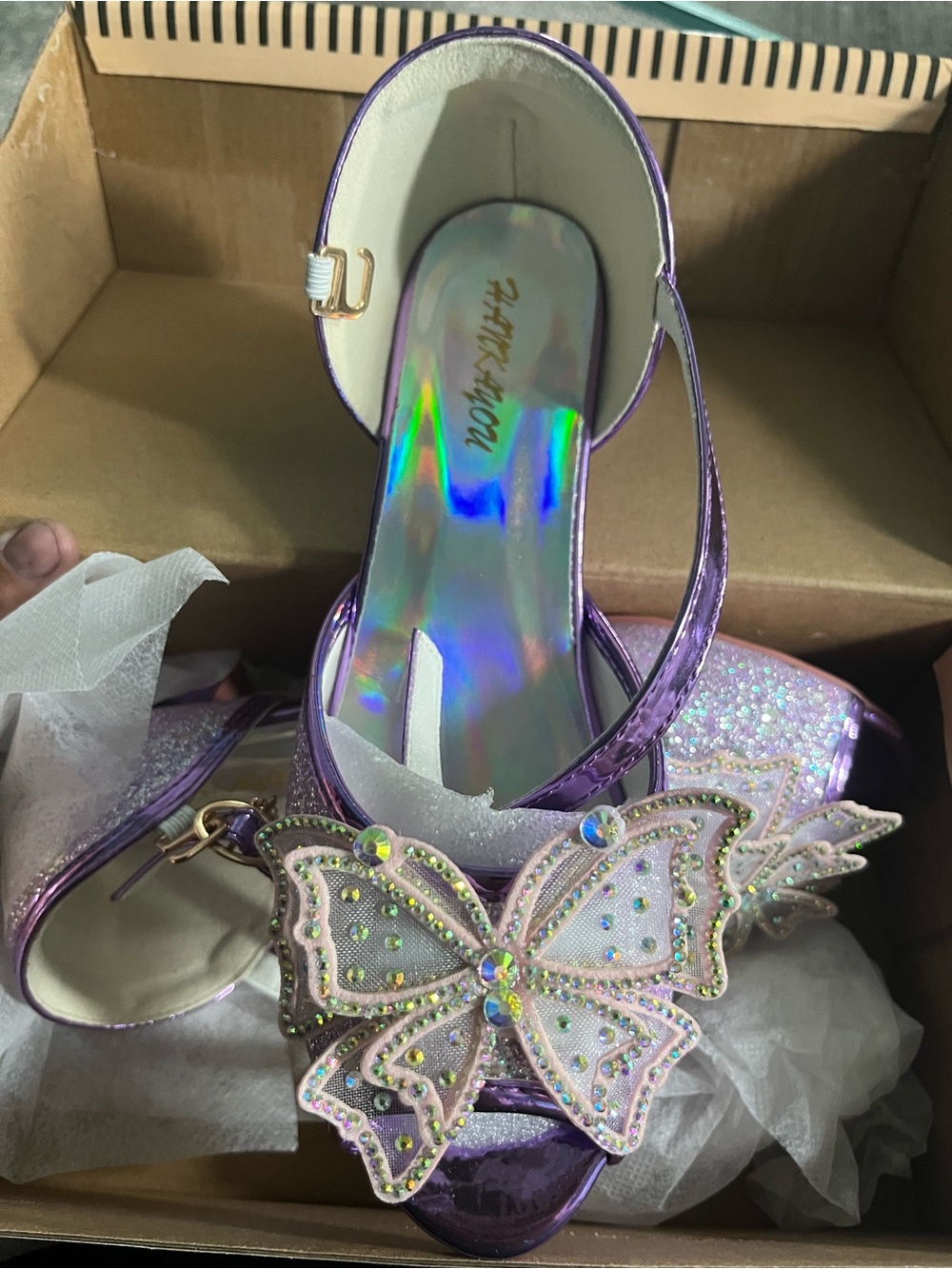 Purple Girls' Butterfly Dress Sandals - Shimmery Accent